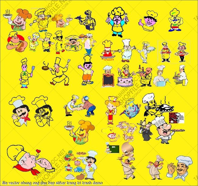file vector nhung ong dau bep stiker trang tri tranh 